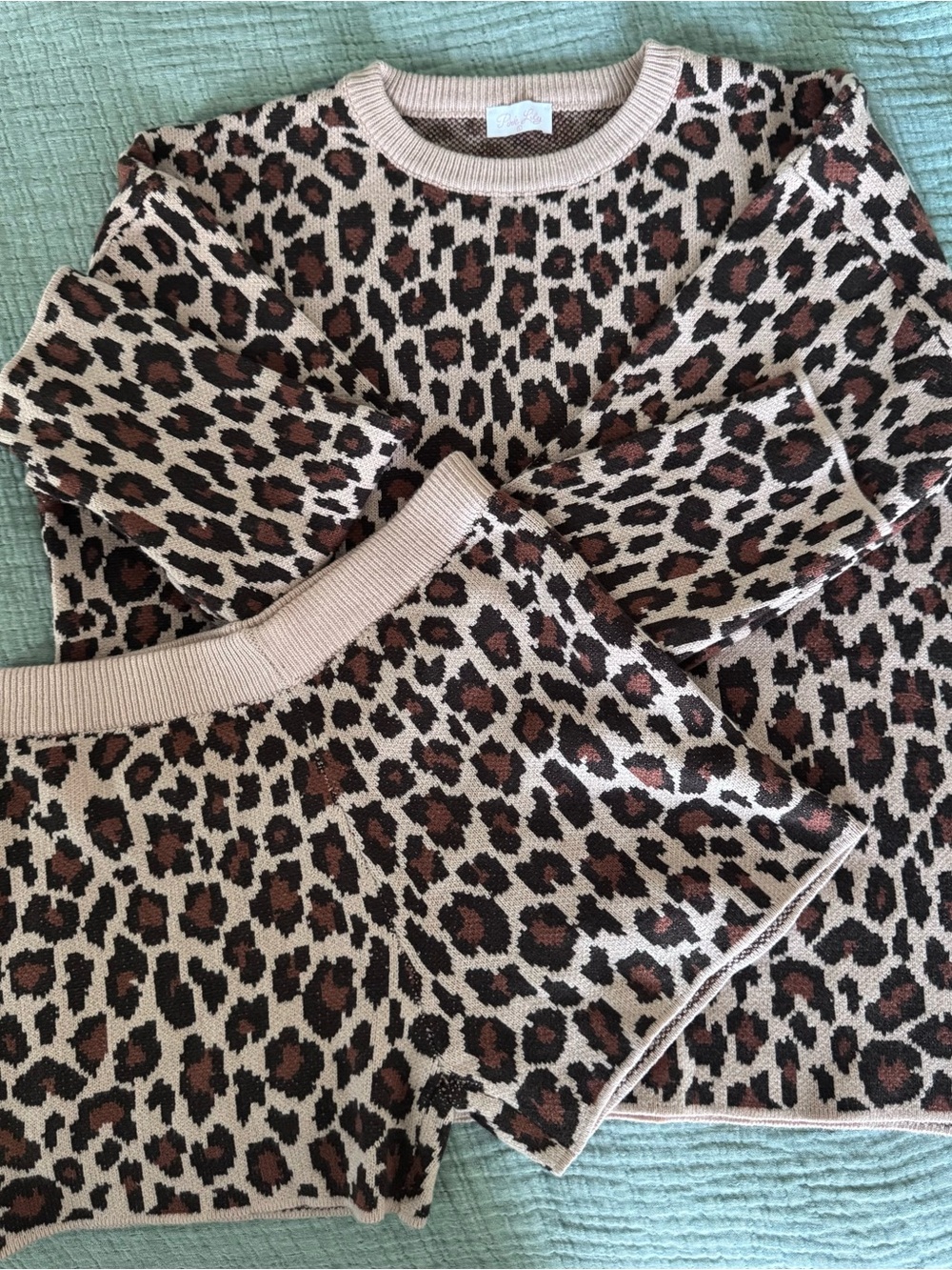 Leopard Print Knit Sweater Set in pink and Brown